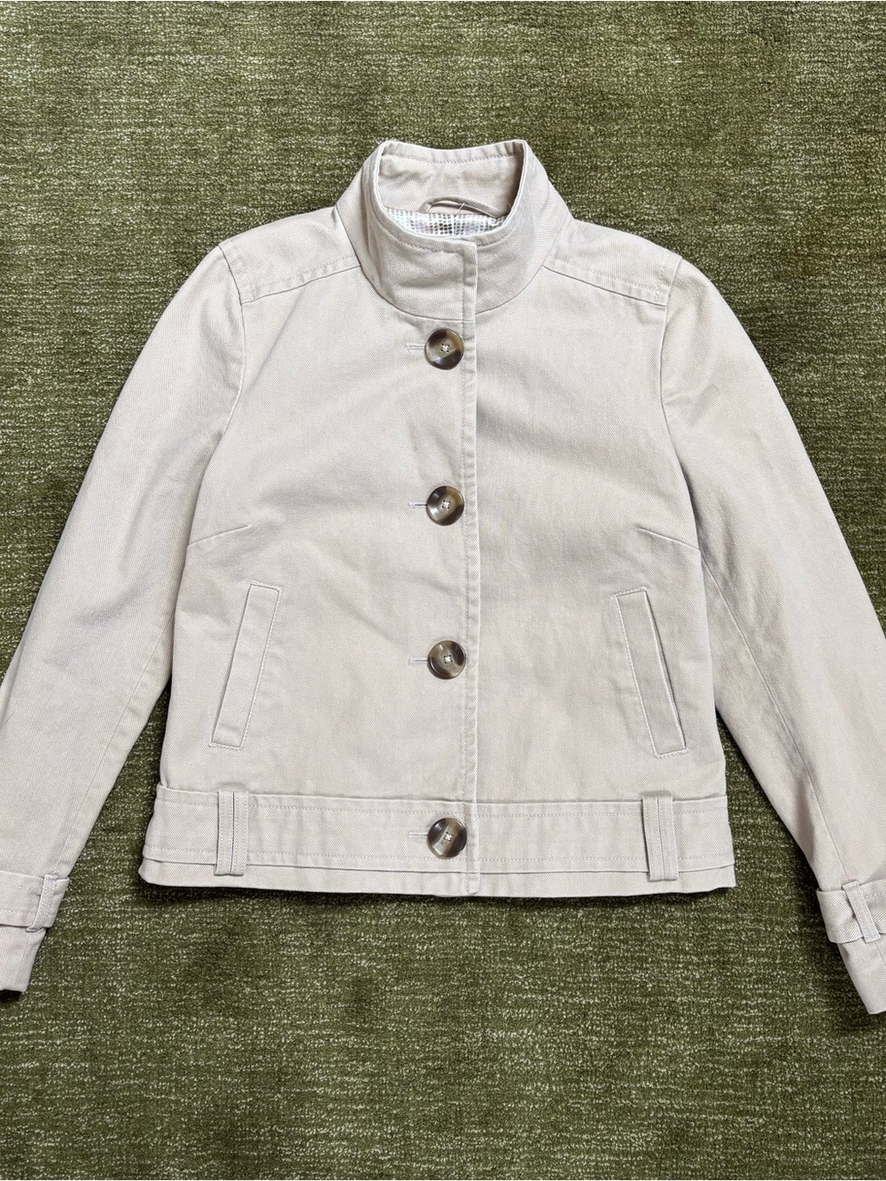 Old Navy Women's Light Beige Button-Front Stand-Collar Jacket